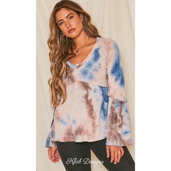 ❤️LAST 1! V Neck Tie Dye Bell Sleeve Empire Waist Top! - Picture 6 of 11